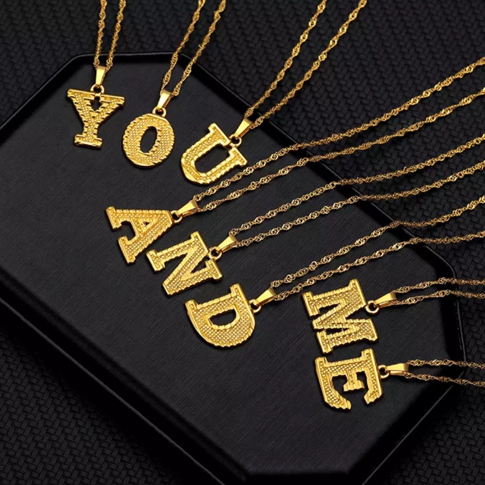 Gold Letter Necklace Stainless Steel A-Z Alphabet